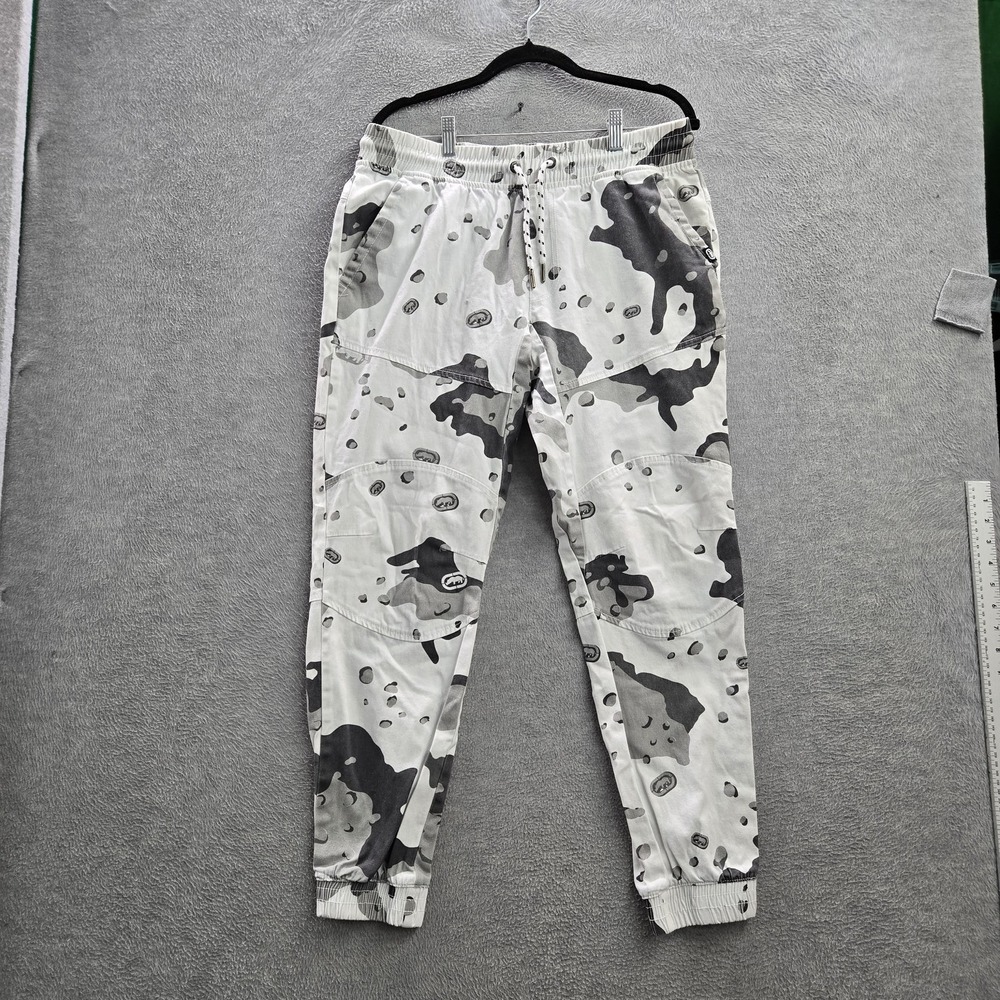 Ecko Unltd. Men Pants M Gray Camouflage Jogger Logo Drawstring 29" Inseam